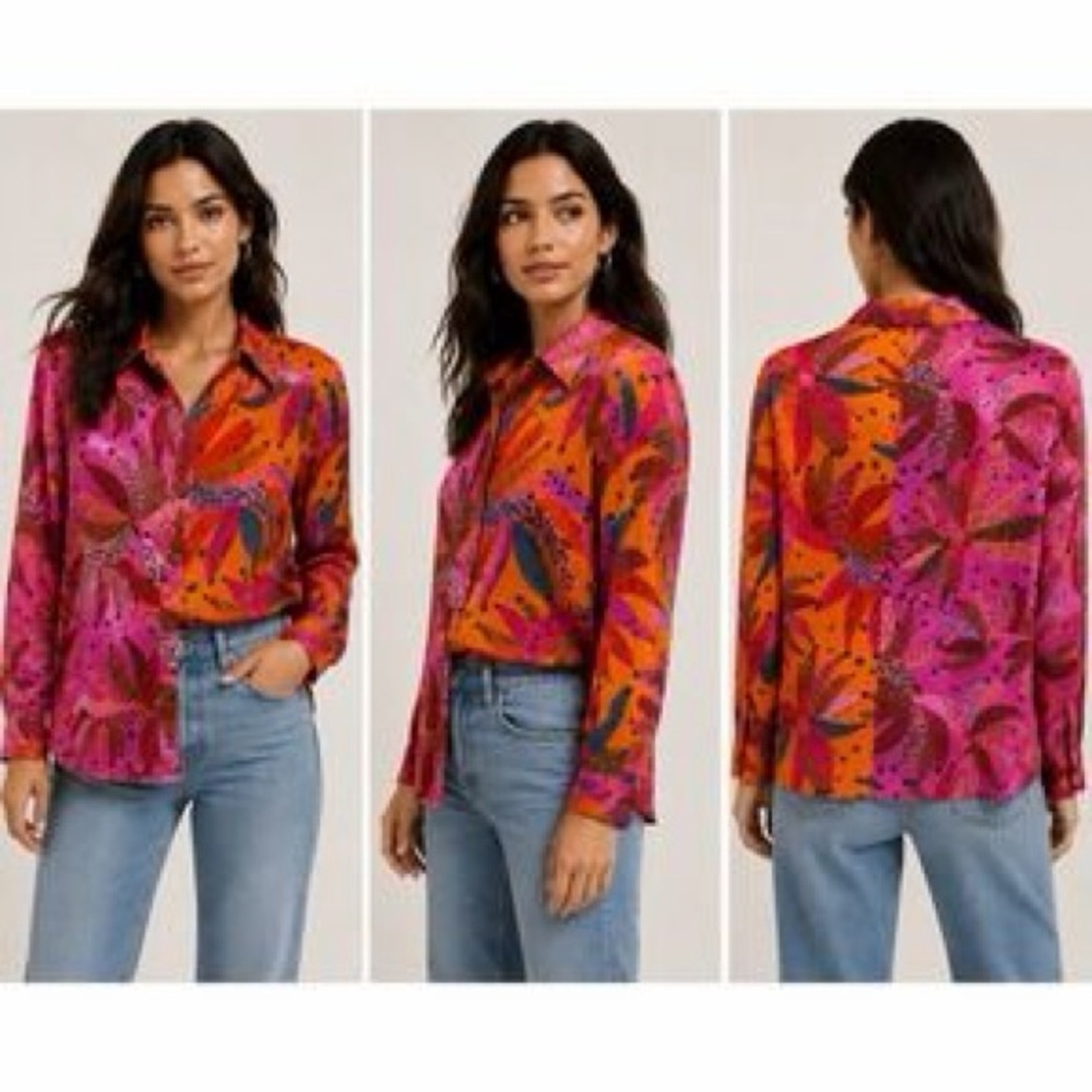 FARM Rio Pink & Orange Tropical Print Button-Down Shirt